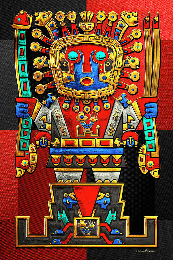 Incan Gods - The Great Creator Viracocha on Red and Black Canvas Digital Art by Serge Averbukh