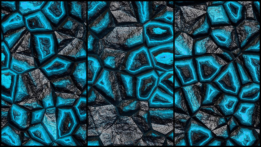 Incredible Blue Stone Wall Triptych Digital Art by Don Northup