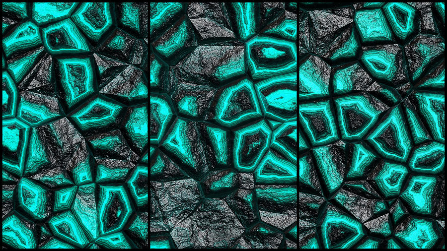 Incredible Turquoise Stone Wall Triptych Digital Art by Don Northup