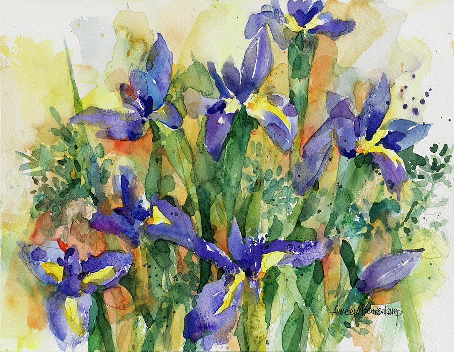 Flower Painting - Indelible Irises by Annelein Beukenkamp