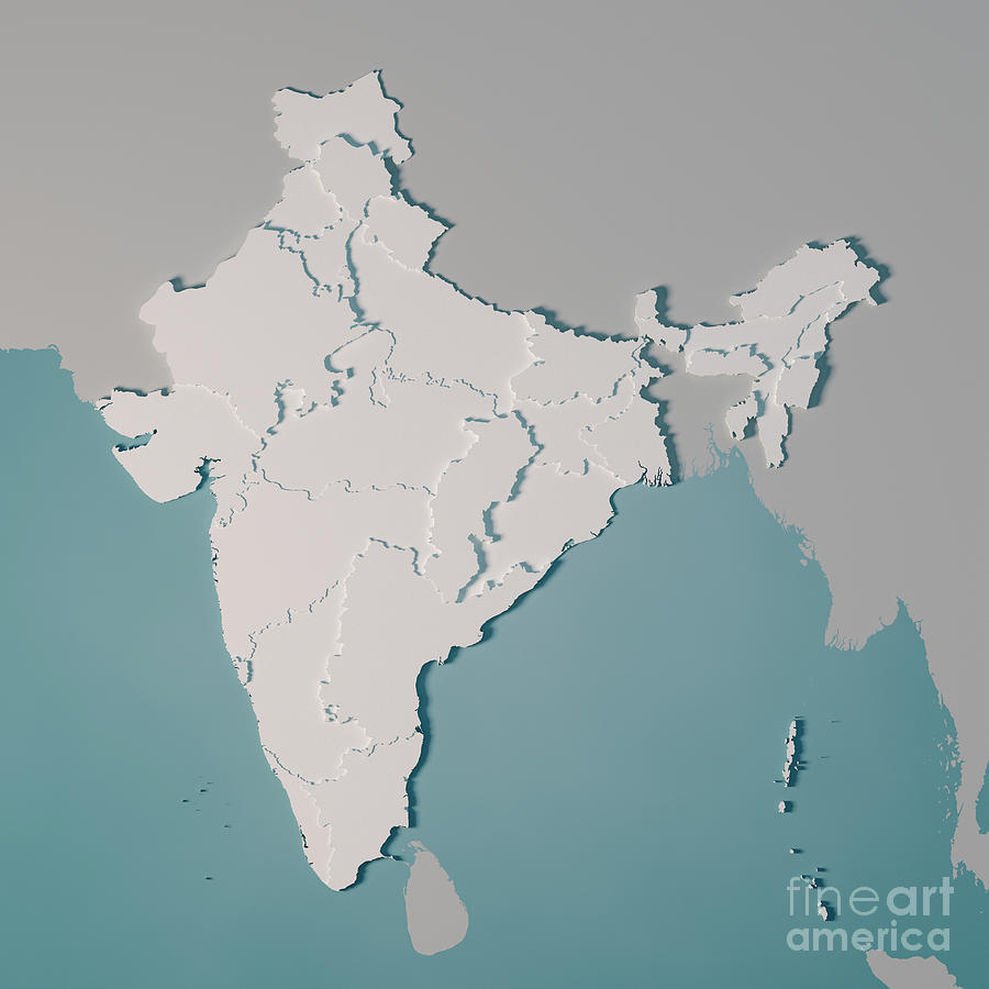India Country Map Administrative Divisions 3d Render Digital Art By