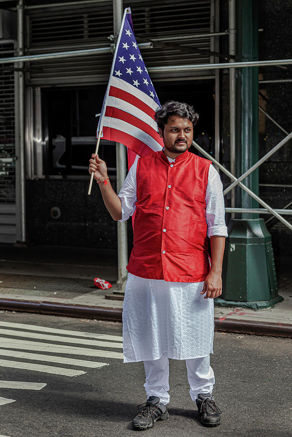 India Day NYC 8_18_2019 Man with American Flag Photograph by Robert Ullmann