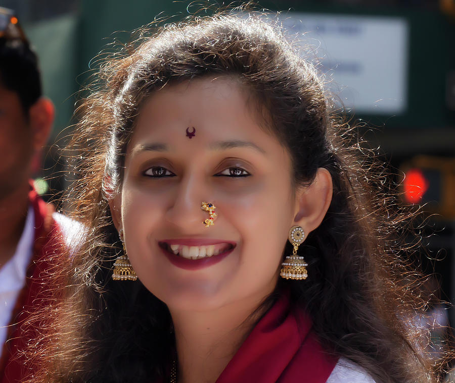India Day NYC 8_18_2019 Woman in Traditonal Dress Photograph by Robert Ullmann