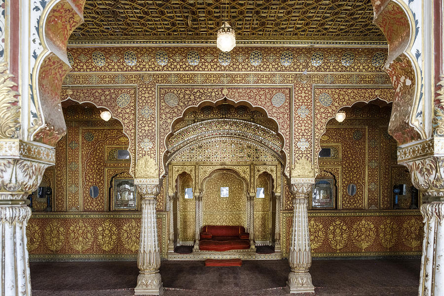 India, Rajasthan, Bikaner, Ornate Decoration Of A Private Audience Hall ...