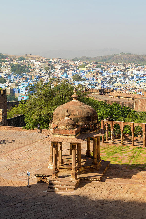 India, Rajasthan, Jodhpur, Mehrangarh Fort With The Blue City In The Background Digital Art by Kav Dadfar
