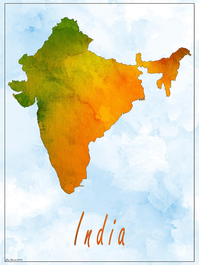 India Watercolor Map Style 7 Painting by Greg Edwards - Pixels