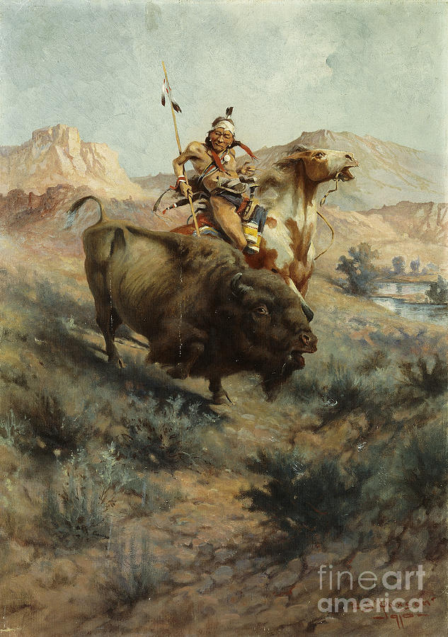 Animal Painting - Indian And Buffalo, 1891 by Edgar Samuel Paxson