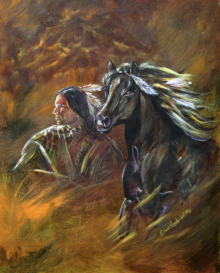 Indian Painting - Indian And Horse by Eileen Herb-witte Indian Painting - Indian And Horse by Eileen Herb-witte