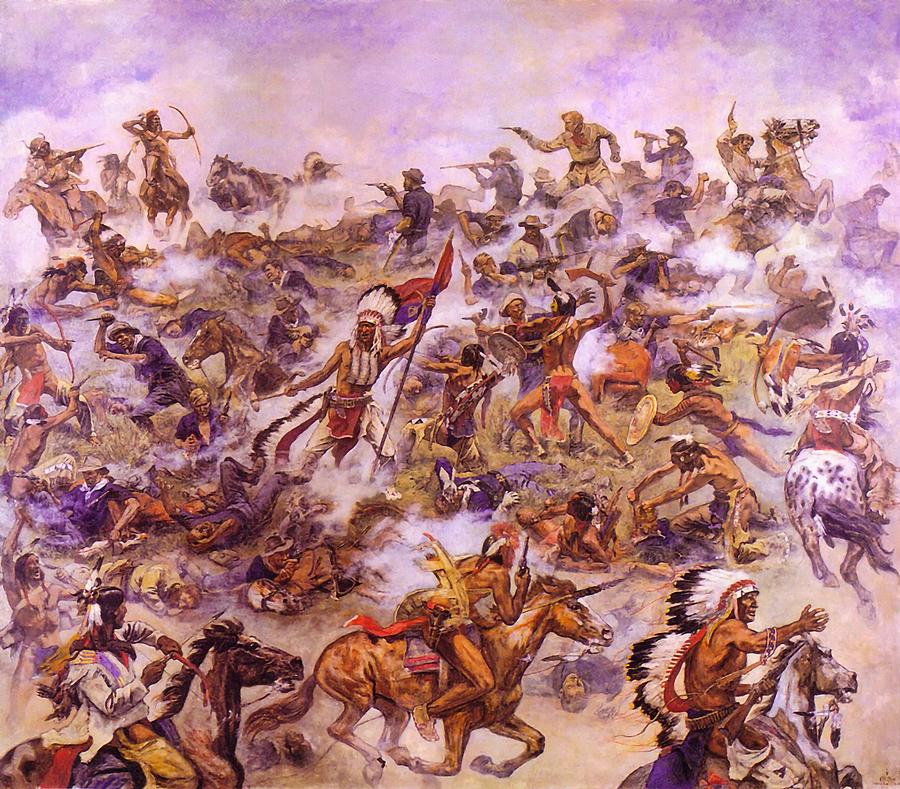 Horse Painting - Indian Attack At The Little Big Horn by Mountain Dreams