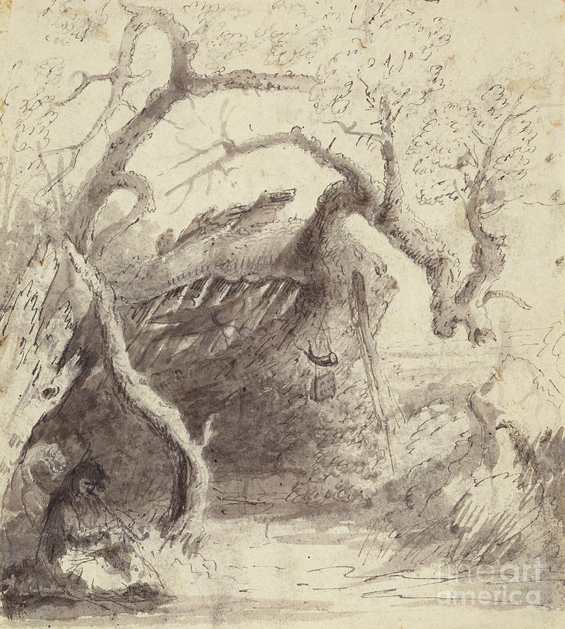 Indian Cabin On The Platte, C.1837 Drawing by Alfred Jacob Miller