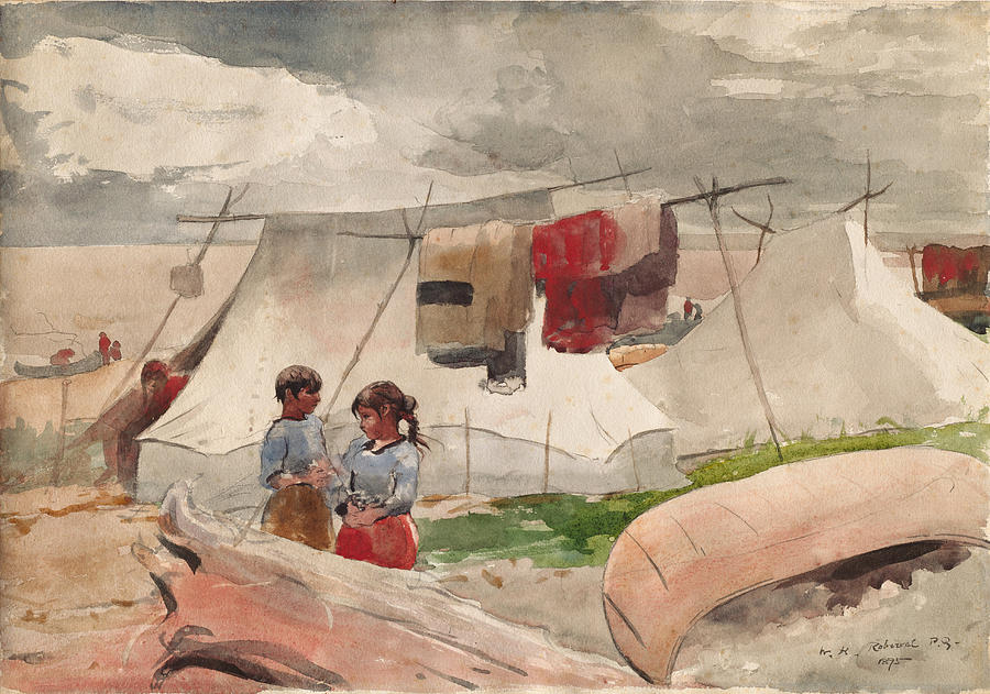 Indian Camp, Roberval, P.Q. Painting by Winslow Homer