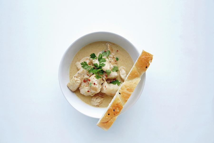 Indian Chicken Curry With Fenugreek And Unleavened Bread Photograph by