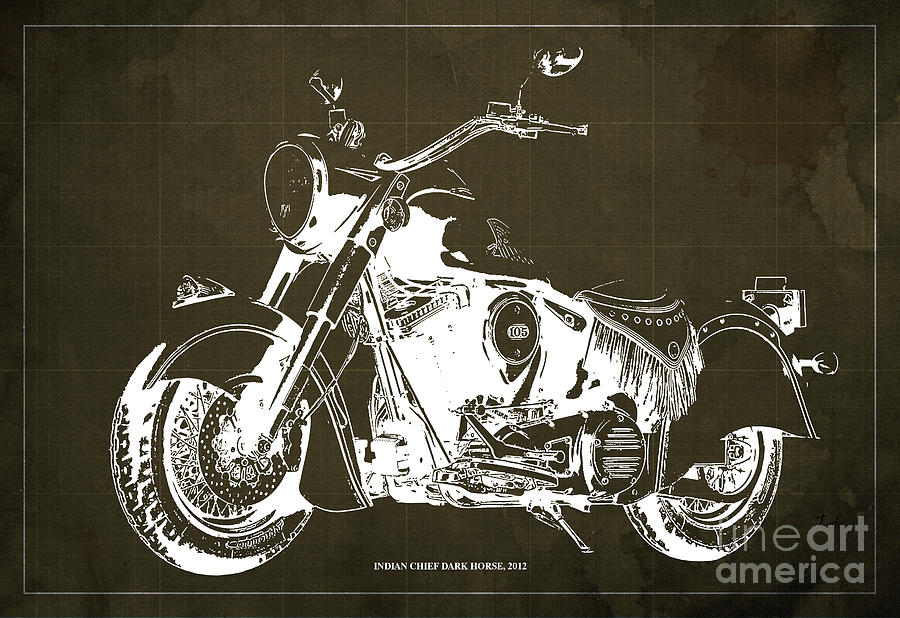 INDIAN CHIEF DARK HORSE, 2012 Original Blueprint Brown Background ...