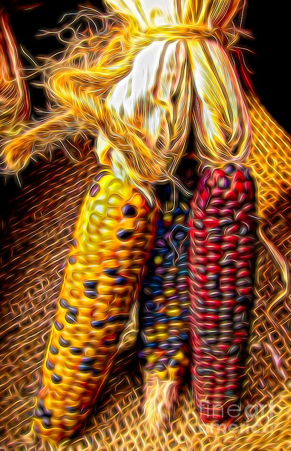 Indian Corn with Abstract Brilliant on Black Effect Photograph by Rose Santuci-Sofranko