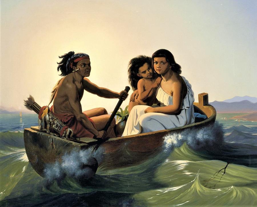 Native American Painting - Indian family on San Francisco bay by Thea Recuerdo