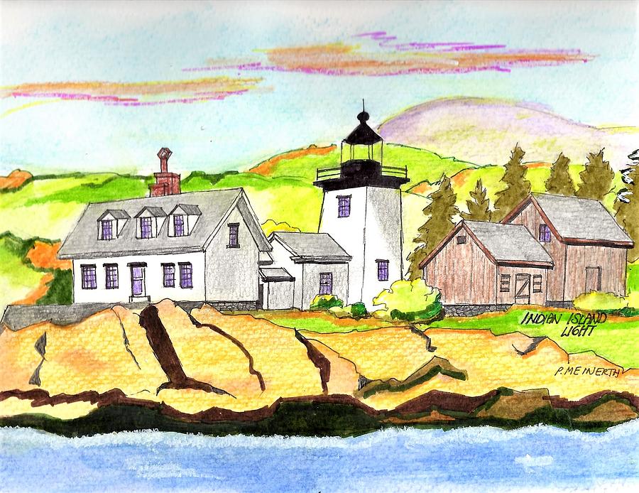 Indian Island Light Drawing by Paul Meinerth - Fine Art America