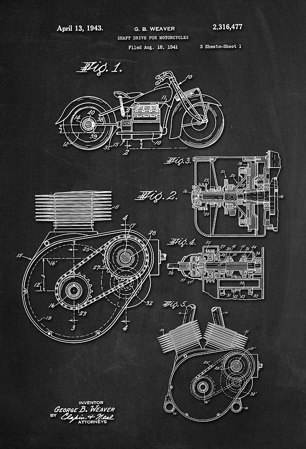 Indian Motorcycle Engine  Patent Drawing Charcoal Digital Art by Carlos Diaz