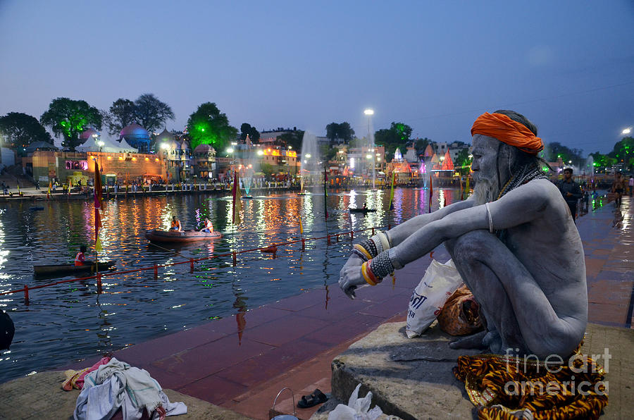 Indian Naga Sadhu Holy Men Sitting On The Bank Of The River Photograph By Raj Patidar