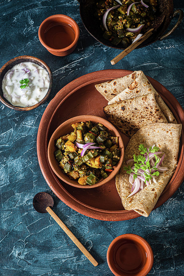 Indian Okra Vegetables With Unleavened Bread Photograph by Preeti Tamilarasan