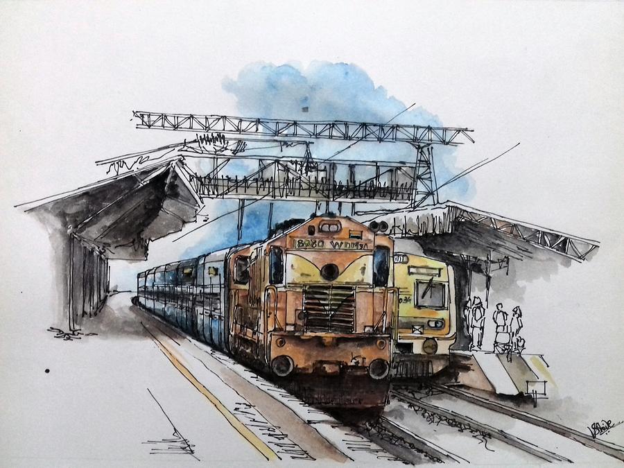 Indian Railway Painting - Indian Railway  by Vijaykumar Shinde