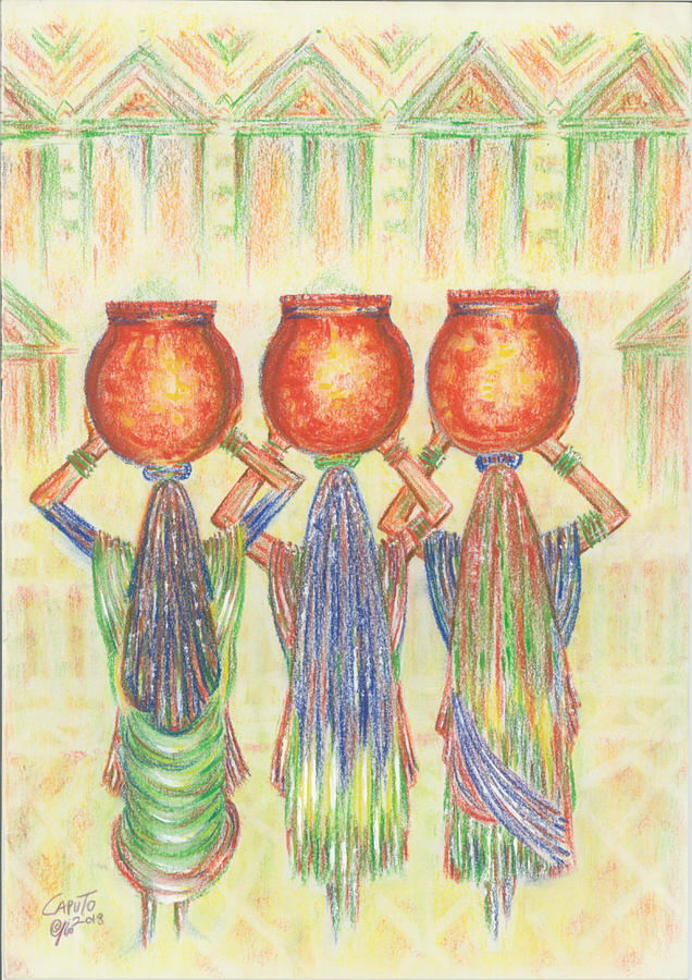 Indian Red Pot Carriers Pastel by Giovanni Caputo