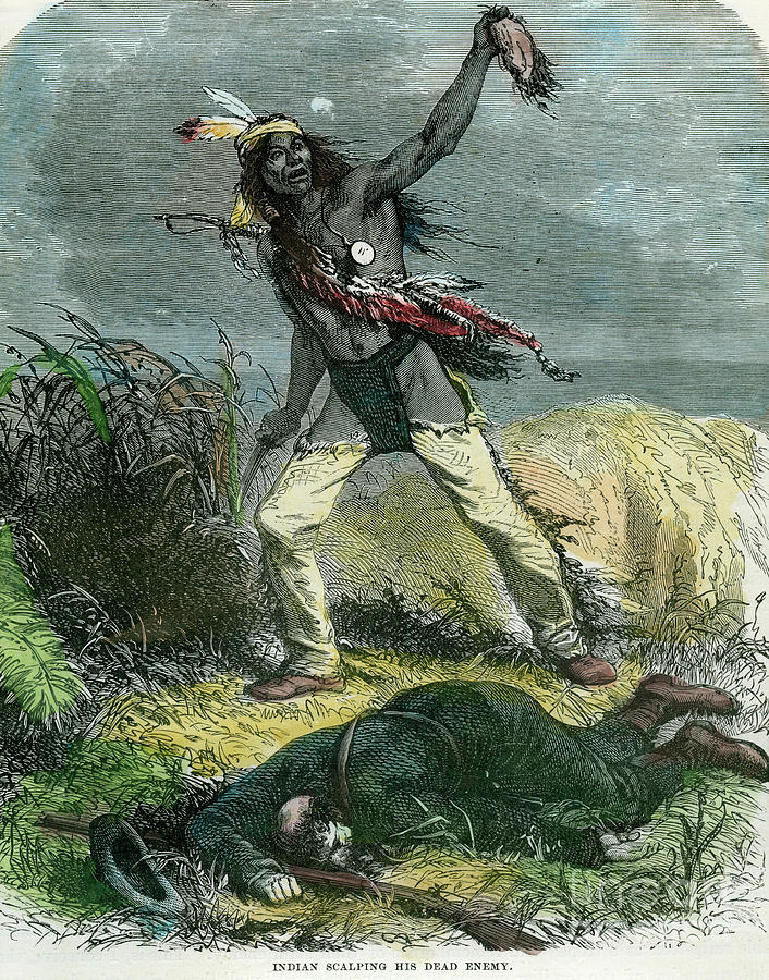 Indian Scalping His Dead Enemy, 19th Drawing by Print Collector