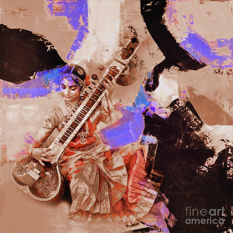Indian Sitar artist  Painting by Gull G