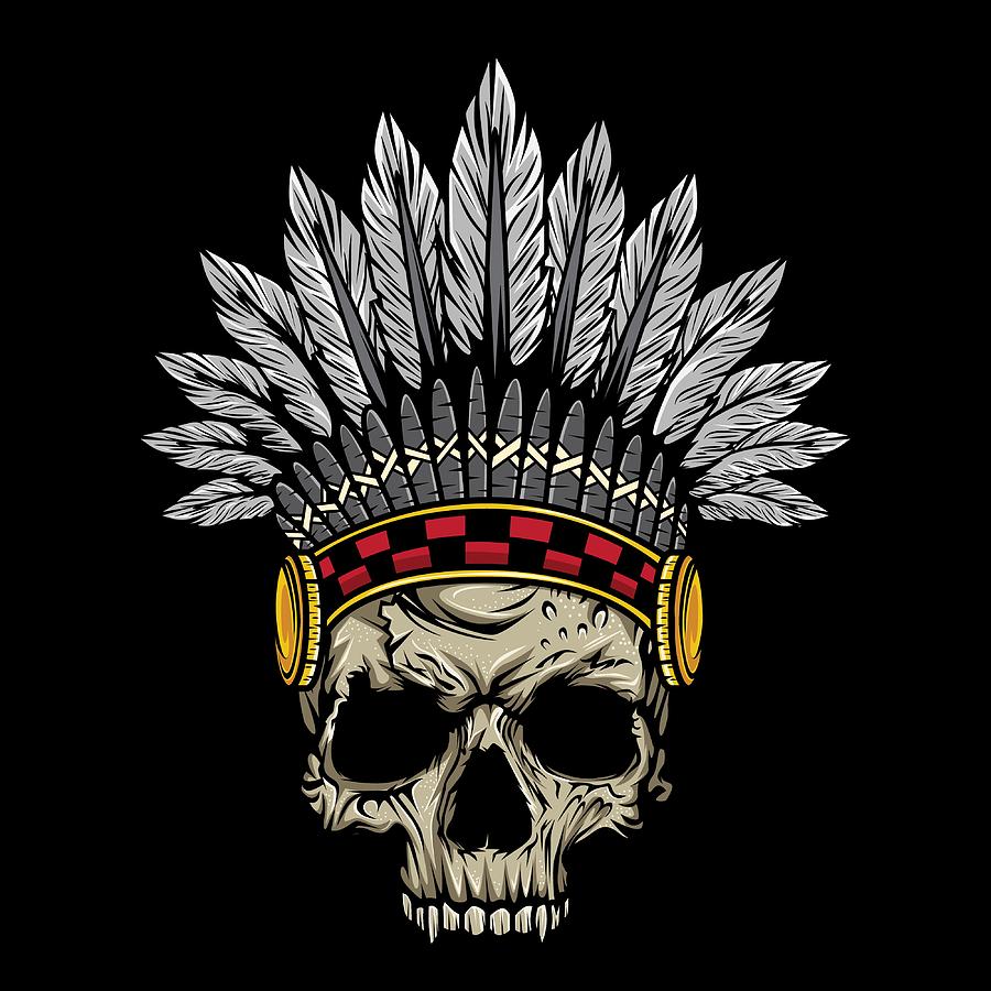 Indian Warrior Skull Is Ready For Battle With His Feathered Headdress ...