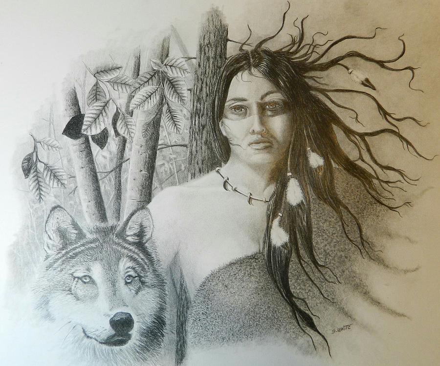 Indian Woman With Wolf