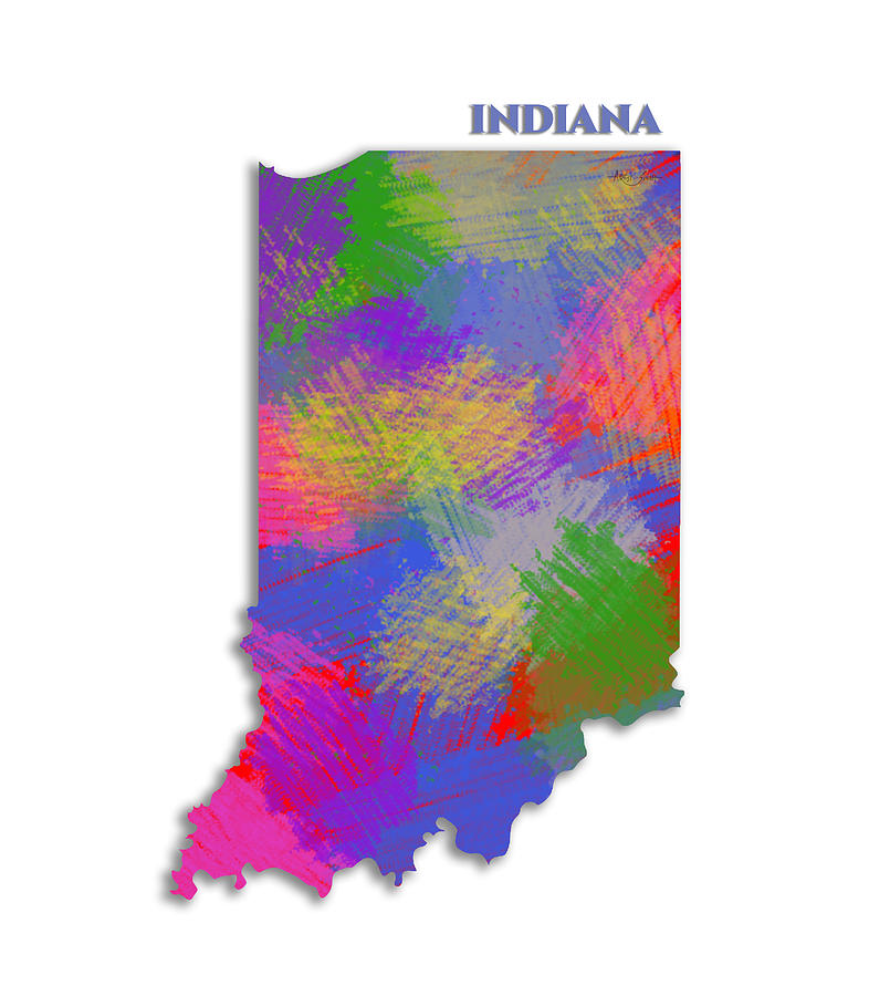 Indiana Usa Map Artist Singh Mixed Media By Artguru Official Maps Fine Art America 8833