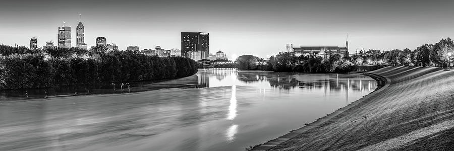 Indianapolis Black and White Skyline Panorama Over The White River Photograph by Gregory Ballos