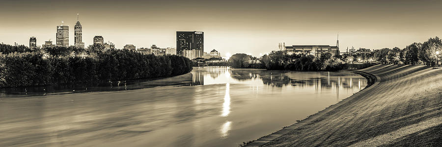 Indianapolis Sepia Skyline Panorama Over The White River Photograph by Gregory Ballos