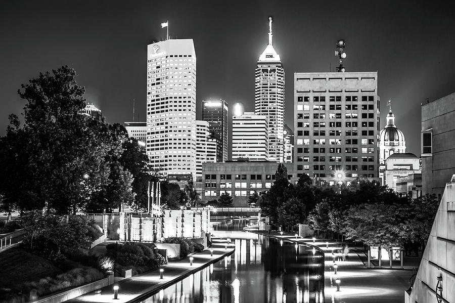 Indianapolis Skyline Photograph - Indianapolis Skyline Lights - Monochrome Edition by Gregory Ballos