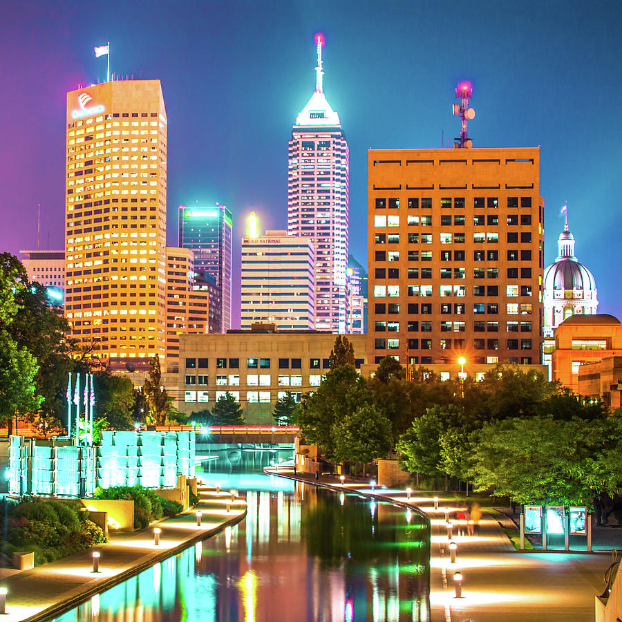 Indianapolis Skyline Photograph - Indianapolis Skyline Night Glow - Square Edition by Gregory Ballos