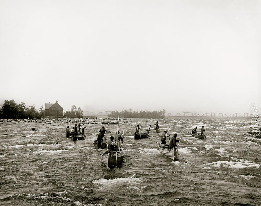 Indians fishing in the rapids, Sault Ste. Marie, Mich. Painting by 