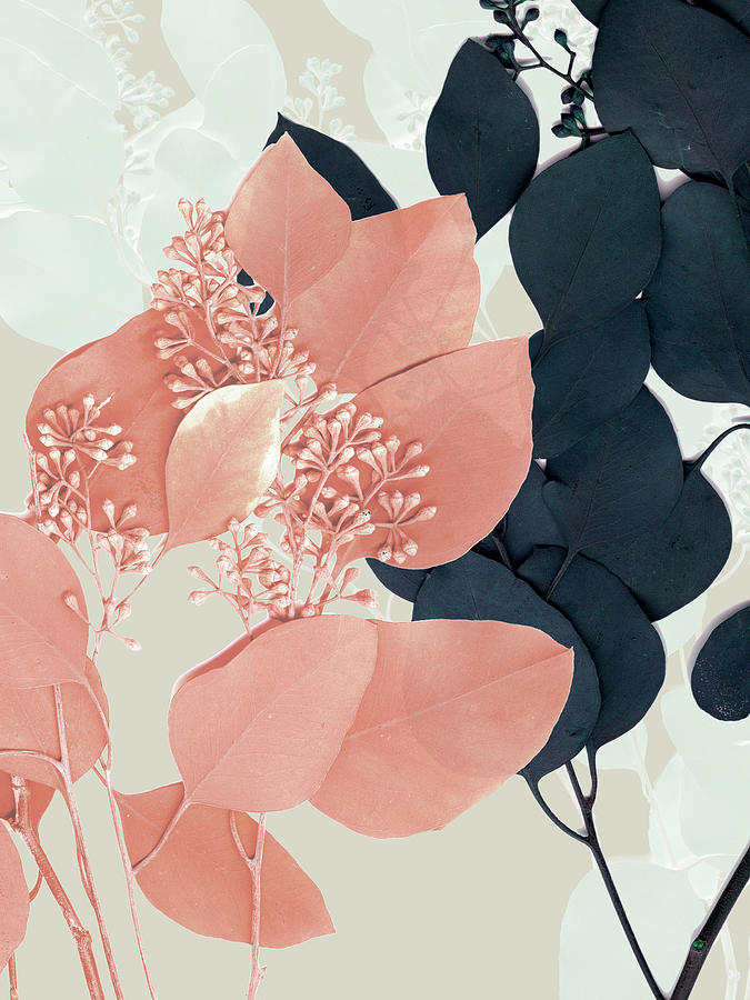 Botanical Painting - Indigo & Blush Leaves I by Jennifer Goldberger