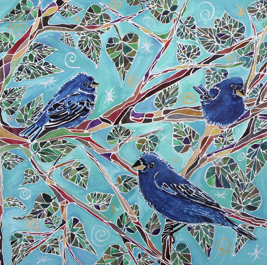 Bird Painting - Indigo Buntings by Lauren Moss