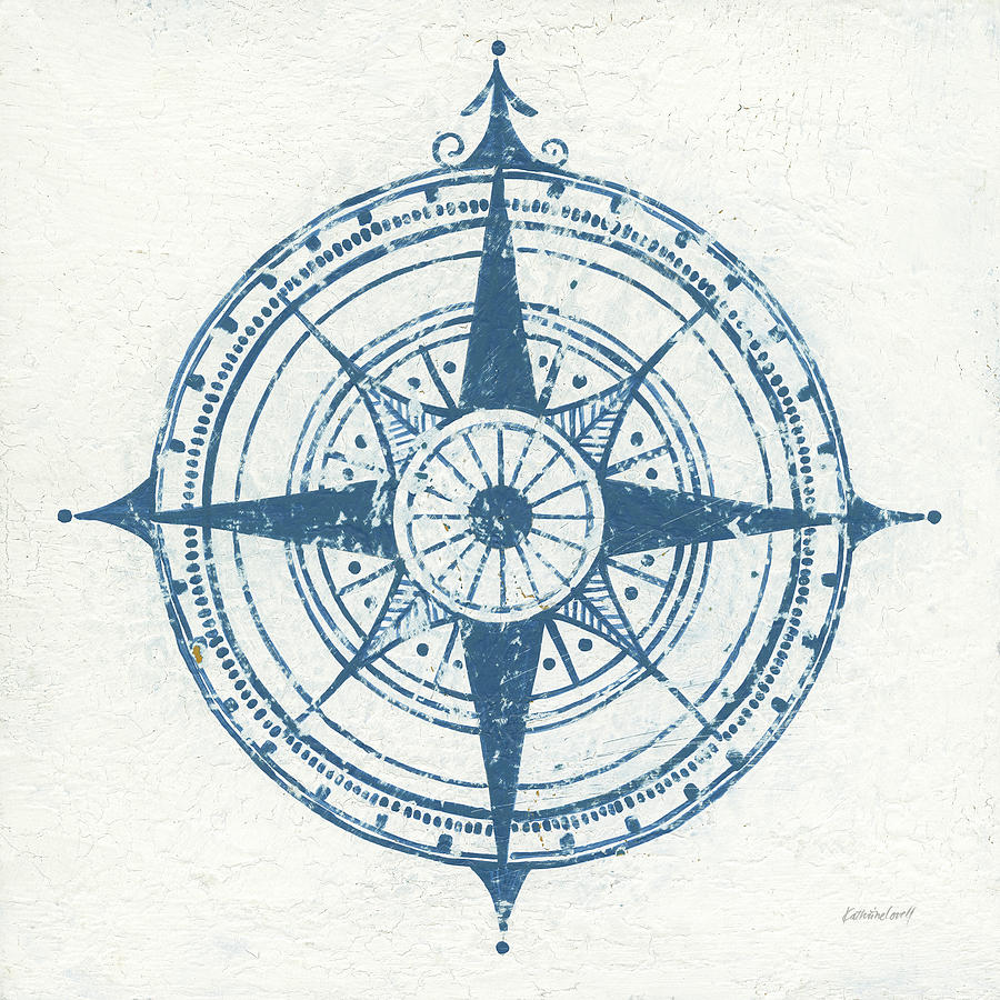 Map Painting - Indigo Gild Compass Rose II by Kathrine Lovell