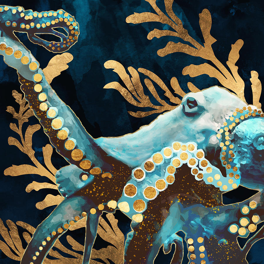 Digital Digital Art - Indigo Octopus by Spacefrog Designs