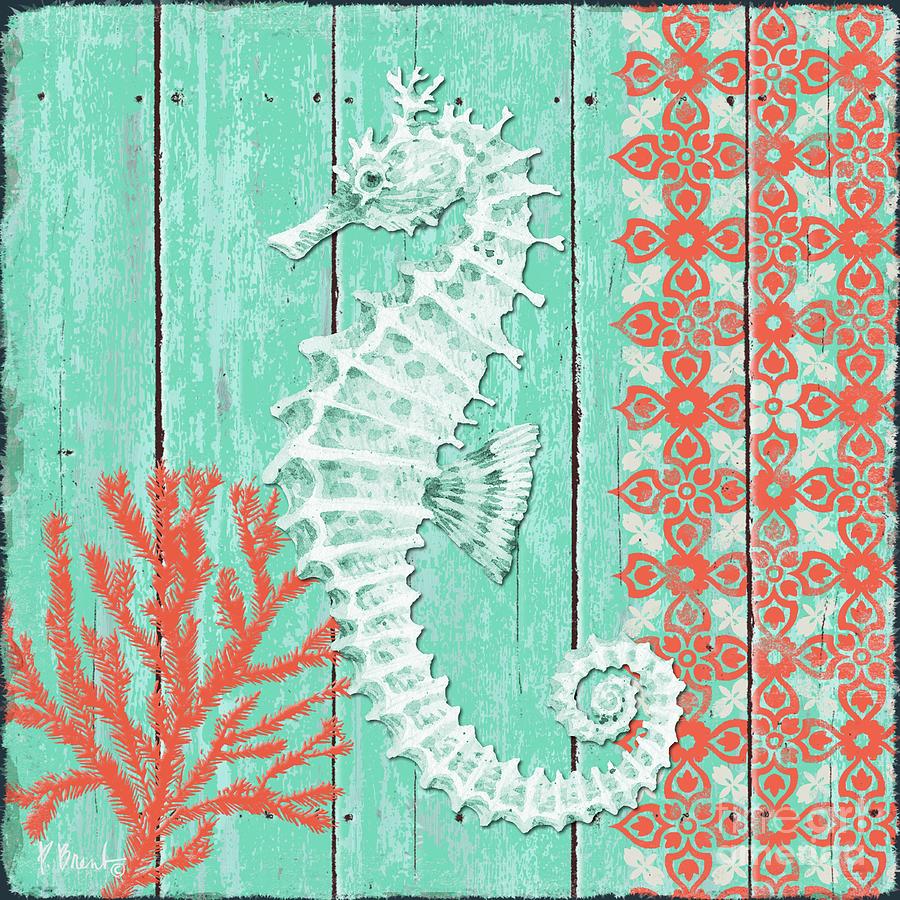 Seahorse Painting - Indigo Sea VI - Coral by Paul Brent
