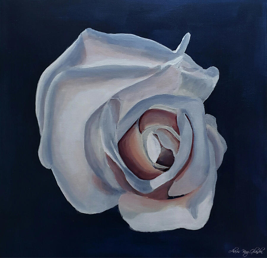 Indigo White Rose Painting by Alexis King-Glandon
