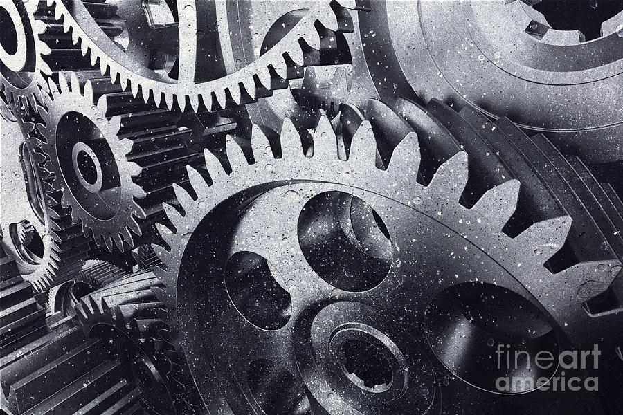 Vintage Photograph - Industrial metal gears in a close-up. by Michal Bednarek