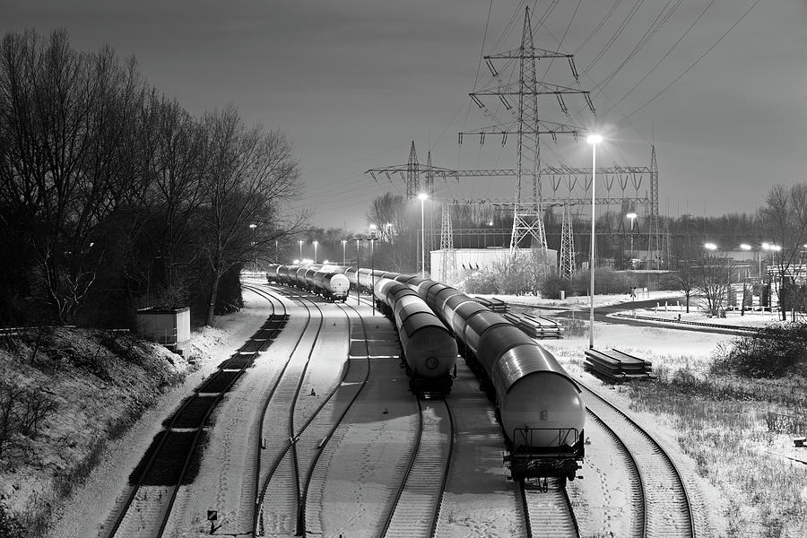 Industry Railroad Yard At Night Photograph by Michaelutech