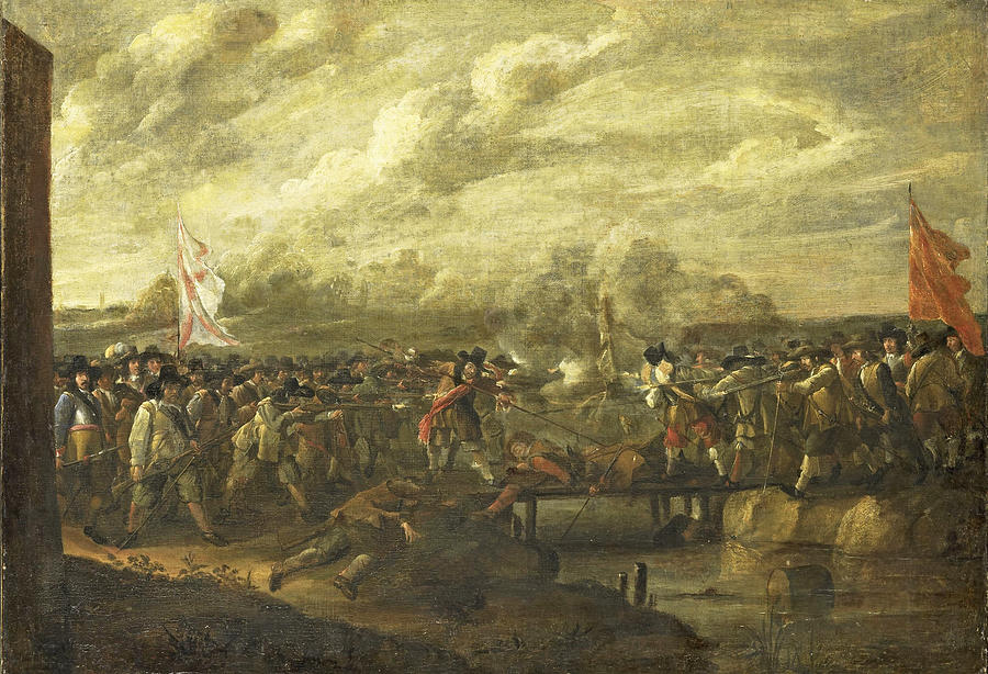 Infantry Battle at a Bridge Painting by Nicolaas van Eyck