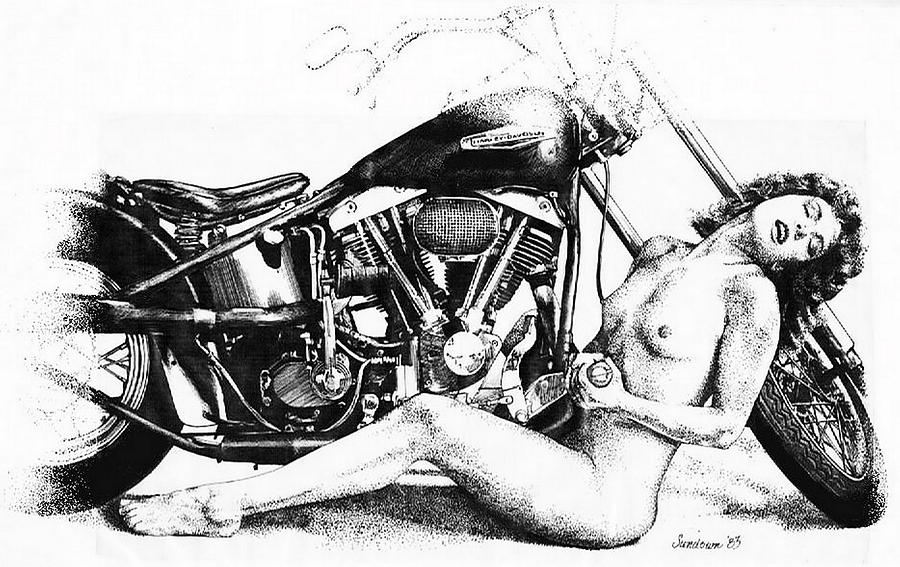 Motorcycle Drawing - Infatuation by Barbara Keith