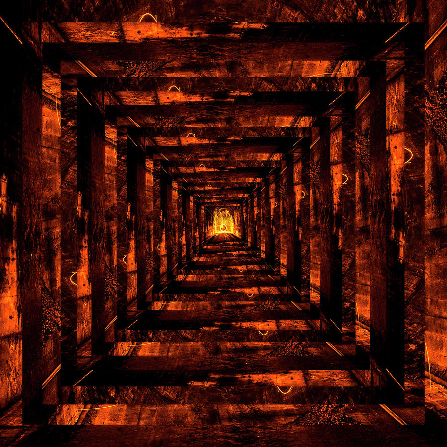 Fantasy Digital Art - Infinity Tunnel Golden Spinning Sphere by Pelo Blanco Photo