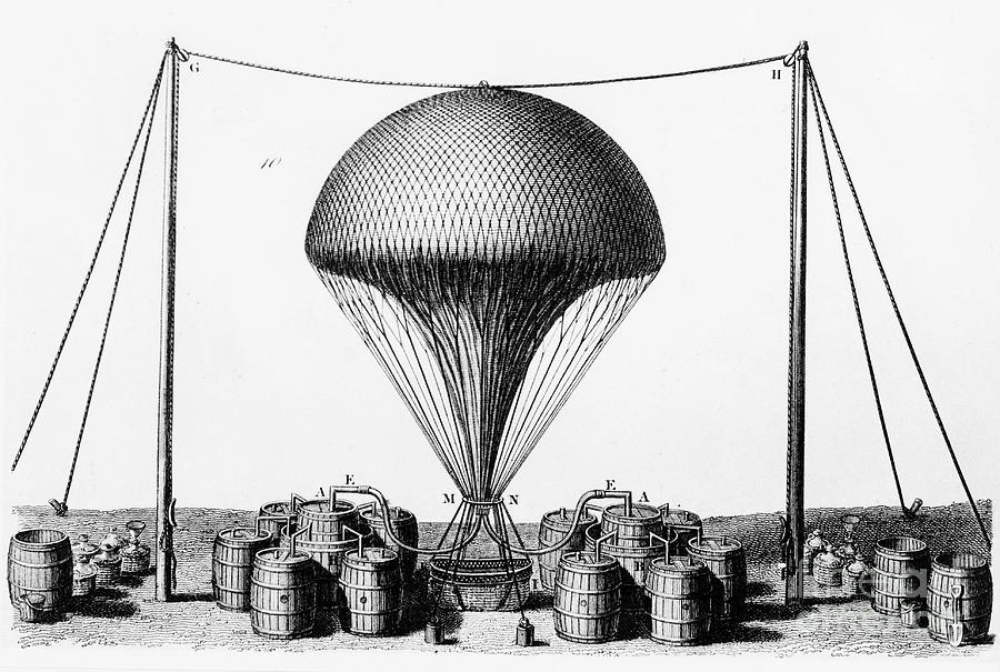 Inflating A Hydrogen Balloon, 1845 Drawing by Print Collector