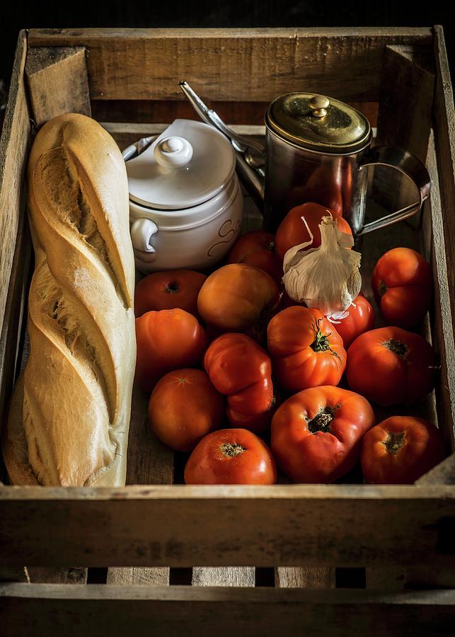 Ingredients For Gazpacho In A Wooden Crate Photograph by Miriam Garcia