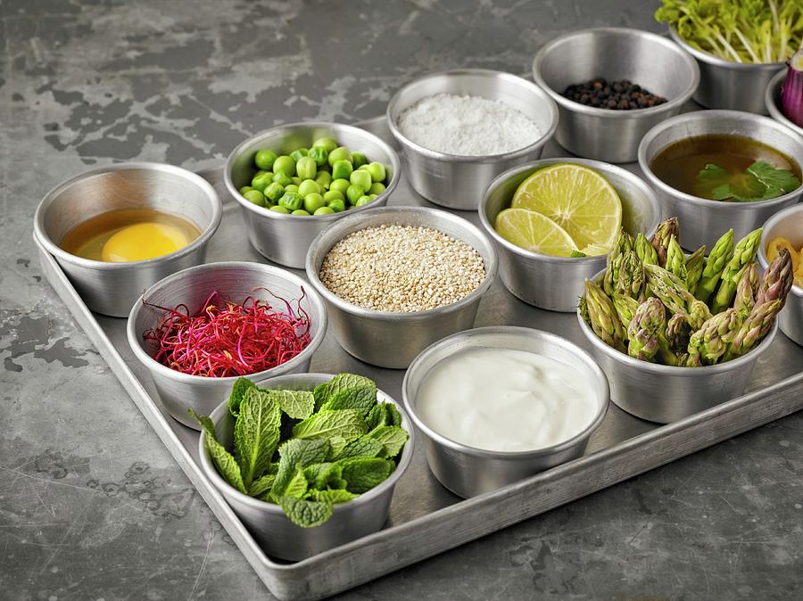 Ingredients For Making Quinoa Burgers And Muffins In Small Bowls Photograph by Volker Dautzenberg