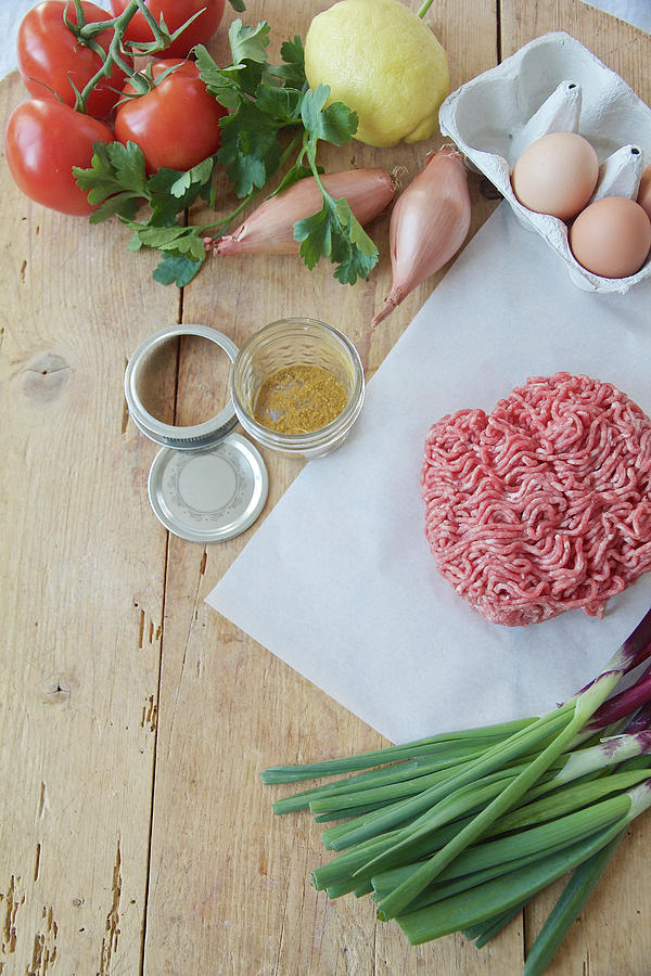 Ingredients For Making Vavishka quick Persian Dish With Minced Meat And Fried Eggs Photograph by Labsalliebe